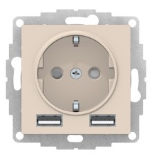 РОЗЕТКА ATLASDESIGN 16А c 2 USB A+A, 5В/2,4А, 2х5В/1,2А, механизм, БЕЖЕВЫЙ