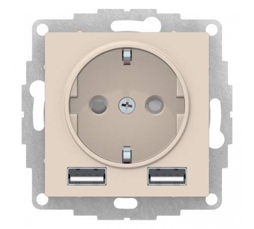РОЗЕТКА ATLASDESIGN 16А c 2 USB A+A, 5В/2,4А, 2х5В/1,2А, механизм, БЕЖЕВЫЙ