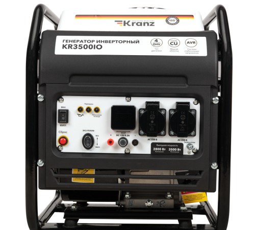 Kranz KR-16-1143 Генератор инверторный KR3500IO, 3,5кВт, 230В, 7л, открытый корпус, ручной старт