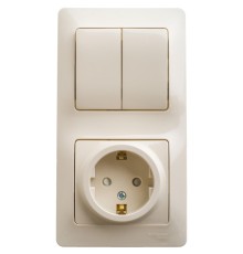 Systeme electric GSL000274 GLOSSA БЛОК: РОЗЕТКА с заземлением со шторками + 2-клавишный ВЫКЛЮЧАТЕЛЬ БЕЖЕВЫЙ