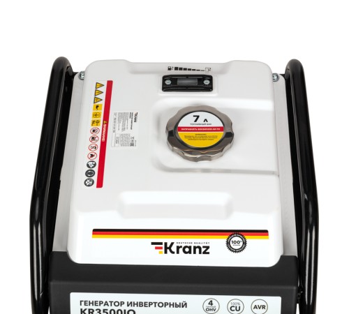 Kranz KR-16-1143 Генератор инверторный KR3500IO, 3,5кВт, 230В, 7л, открытый корпус, ручной старт