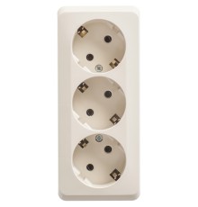 Systeme electric PA16-011K ЭТЮД O/У тройная РОЗЕТКА с заземлением без шторок 16А 250B, КРЕМ, Россия