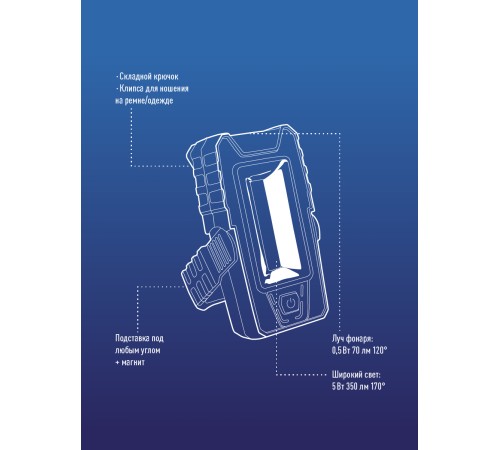 Фонарь-светильник , 5W COB + 4 White LED, 3 батарейки ААА , 180Lm,