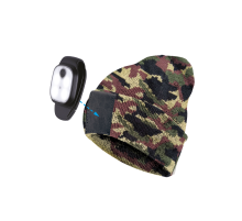 Шапка с фонарем, цвет камуфляж, фонарь-клипса съемный, красный и белый цвет свечения + SOS (мигающий красный)