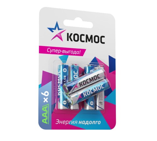 Батарейка  LR03 (АAA) 1.5V Alkaline 6BL, КОСМОС