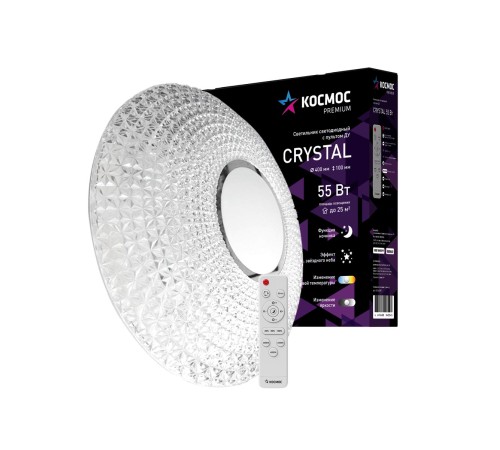 Светильник светодиодный ДБО-55 Вт настенно-потолочный управляемый CRYSTAL 230В 3000-6500K 4400Лм 400x100мм