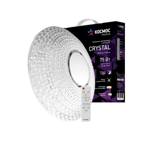 Светильник светодиодный ДБО-75 Вт настенно-потолочный управляемый CRYSTAL 230В 3000-6500K 6000Лм 505x125мм