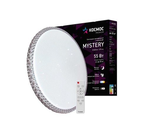 Светильник светодиодный ДБО-55 Вт настенно-потолочный управляемый MYSTERY 230В 3000-6500K 4400Лм 400x70мм
