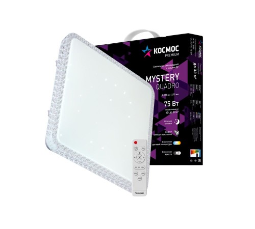 Светильник светодиодный ДБО-75 настенно-потолочный управляемый MYSTERY QUADRO 230В 3000-6500K 6000Лм 530х530x70мм