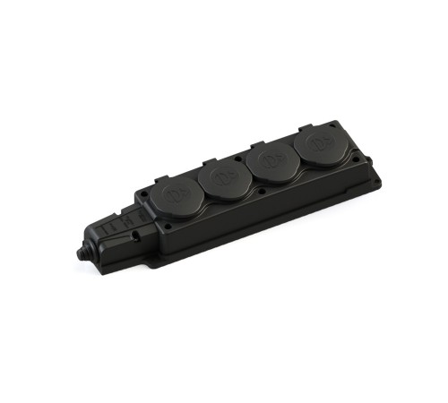 Колодка 4х розетка четырехместная 2К+З каучуковая 16А/250В IP44 Чёрная MultiSet