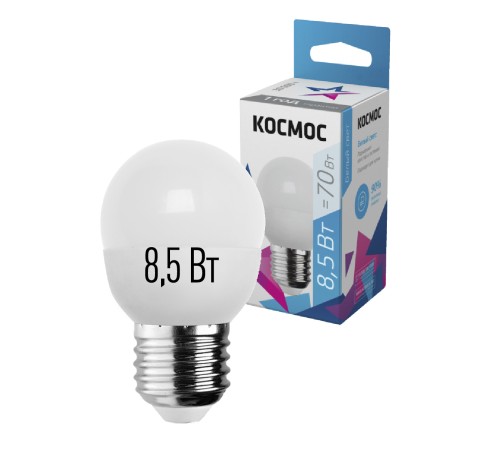 Лампа светодиодная LED 8.5Вт Шар 220В Е27 D45х82 4500К белый 720 лм