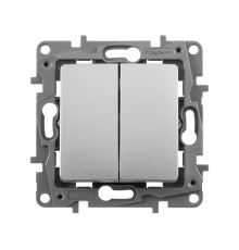 Выключатель двухклавишный, автоматические клеммы, Etika, 10AX, 250В~, алюминий Legrand 672402