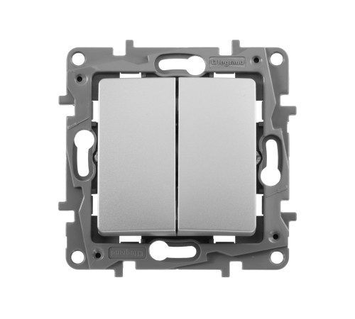 Выключатель двухклавишный, автоматические клеммы, Etika, 10AX, 250В~, алюминий Legrand 672402