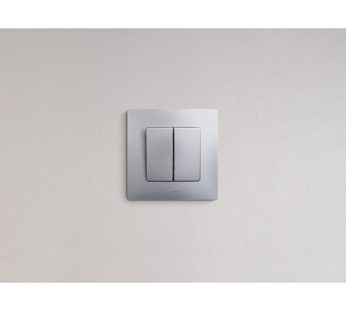 Выключатель двухклавишный, автоматические клеммы, Etika, 10AX, 250В~, алюминий Legrand 672402
