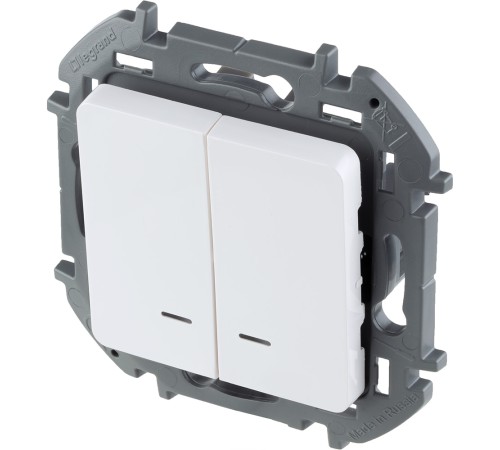 Legrand 673630 Выключатель двухклавишный с подсветкой/индикацией - INSPIRIA - 10 AX - 250 В~ - белый Legrand 673630 Выключатель двухклавишный с подсветкой/индикацией - INSPIRIA - 10 AX - 250 В~ - белый