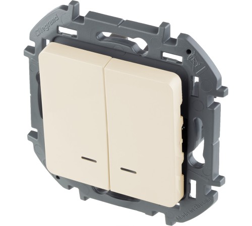 Legrand 673631 Выключатель двухклавишный с подсветкой/индикацией - INSPIRIA - 10 AX - 250 В~ - слоновая кость Legrand 673631 Выключатель двухклавишный с подсветкой/индикацией - INSPIRIA - 10 AX - 250 В~ - слоновая кость