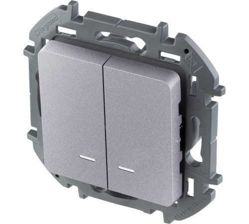 Legrand 673632 Выключатель двухклавишный с подсветкой/индикацией - INSPIRIA - 10 AX - 250 В~ - алюминий Legrand 673632 Выключатель двухклавишный с подсветкой/индикацией - INSPIRIA - 10 AX - 250 В~ - алюминий