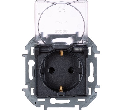 Legrand 673743 Розетка 2К+З IP 44 с откидной крышкой и шторками - немецкий стандарт - 16 А - 250 В~ - INSPIRIA - антрацит Legrand 673743 Розетка 2К+З IP 44 с откидной крышкой и шторками - немецкий стандарт - 16 А - 250 В~ - INSPIRIA - антрацит