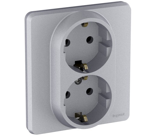 Legrand 673752 Розетка 2 x 2К+З - немецкий стандарт - 16 А - 250 В~ - INSPIRIA - алюминий Legrand 673752 Розетка 2 x 2К+З - немецкий стандарт - 16 А - 250 В~ - INSPIRIA - алюминий