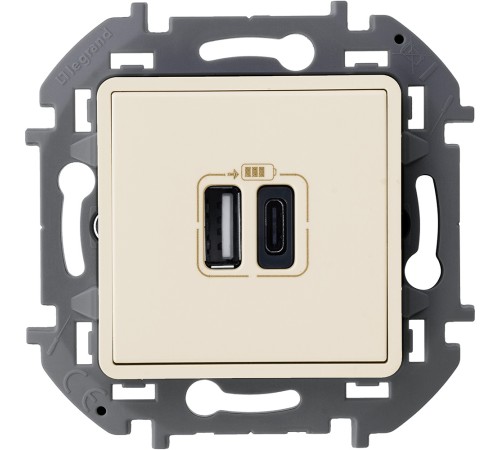 Legrand 673761 Зарядное устройство с двумя USB-разьемами A-C 240В/5В 3000мА - INSPIRIA - слоновая кость Legrand 673761 Зарядное устройство с двумя USB-разьемами A-C 240В/5В 3000мА - INSPIRIA - слоновая кость