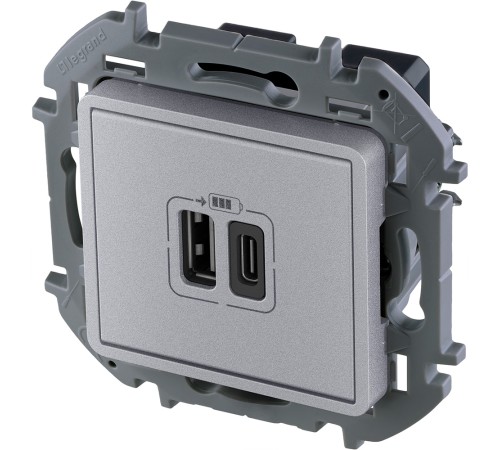 Legrand 673762 Зарядное устройство с двумя USB-разьемами A-C 240В/5В 3000мА - INSPIRIA - алюминий Legrand 673762 Зарядное устройство с двумя USB-разьемами A-C 240В/5В 3000мА - INSPIRIA - алюминий