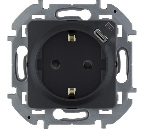 Legrand 673773 Розетка 2К+З немецкий стандарт 16А 250В со встроенным зарядным устройством USB C 1.5А 5В - INSPIRIA - антрацит
