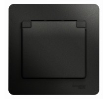 GLOSSA Розетка с заземлением со шторками с крышкой IP20 антрацит в сборе