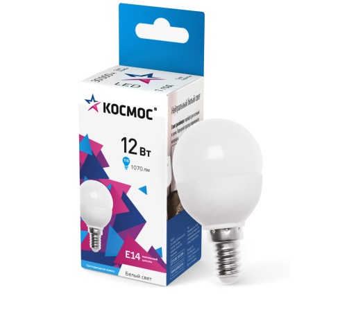 Лампа светодиодная GL45 12Вт 4500К E14 1070лм 174-265В КОСМОС LkeLED12wGL45E1445
