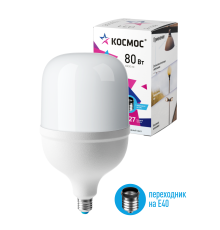 Лампа светодиодная LED 80Вт 220В E27 D140х252 6500К дневной 6900 лм (в комплекте переходник на 40 цоколь)