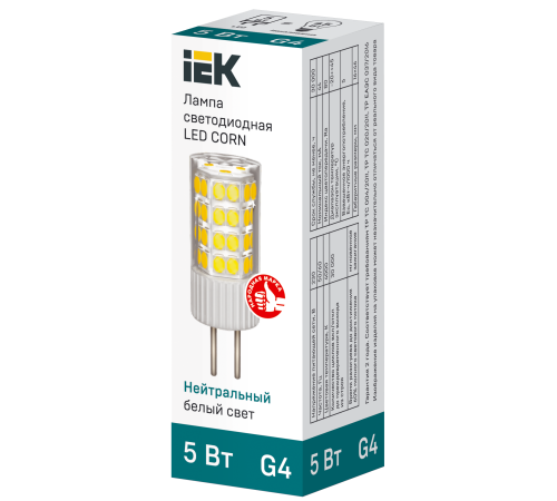 Iek LLE-CORN-5-230-40-G4 Лампа LED CORN капсула 5Вт 230В 4000К керамика G4 Iek LLE-CORN-5-230-40-G4 Лампа LED CORN капсула 5Вт 230В 4000К керамика G4