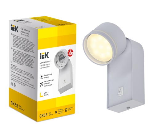 LIGHTING Светильник 4035 накладной настенный под лампу GX53 белый IEK LIGHTING Светильник 4035 накладной настенный под лампу GX53 белый IEK