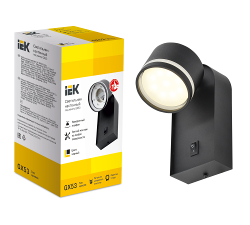 LIGHTING Светильник 4035 накладной настенный под лампу GX53 черный IEK LIGHTING Светильник 4035 накладной настенный под лампу GX53 черный IEK