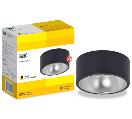 LIGHTING Светильник 4017 накладной потолочный под лампу GX53 черный/хром IEK LIGHTING Светильник 4017 накладной потолочный под лампу GX53 черный/хром IEK
