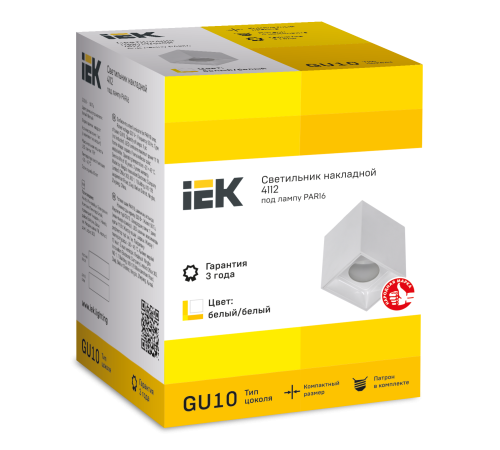 LIGHTING Светильник 4112 накладной потолочный под лампу GU10 белый пластик IEK LIGHTING Светильник 4112 накладной потолочный под лампу GU10 белый пластик IEK