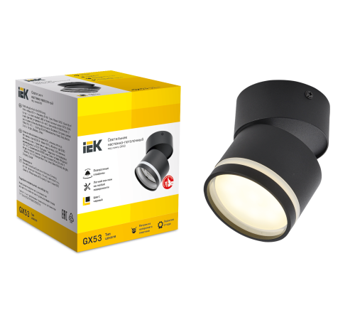 LIGHTING Светильник 4034 настенно-потолочный под лампу GX53 черный IEK LIGHTING Светильник 4034 настенно-потолочный под лампу GX53 черный IEK