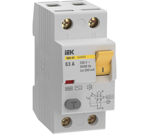 УЗО KARAT ВД3-63 2P 63А 300мА 6кА тип AC IEK IEK MDV20-2-063-300