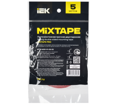MIXTAPE PRO Лента монтажная прочная двусторонняя 1х9мм 5м IEK MIXTAPE PRO Лента монтажная прочная двусторонняя 1х9мм 5м IEK