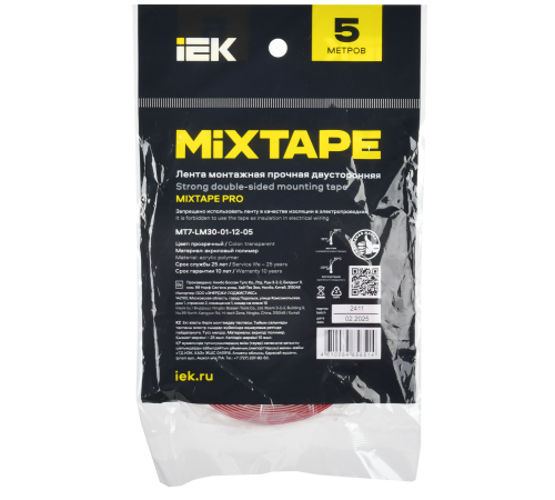 MIXTAPE PRO Лента монтажная прочная двусторонняя 1х12мм 5м IEK MIXTAPE PRO Лента монтажная прочная двусторонняя 1х12мм 5м IEK