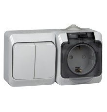 Systeme electric BPA16-242C ЭТЮД I Р 44 О/У БЛОК: РОЗ. з/к со шт. 16А 250B, ВЫКЛ.2-клав.10А, СЕРЫЙ, Россия