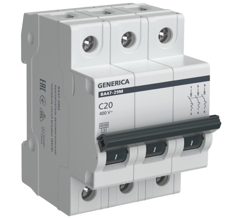 Авт. выкл. ВА47-29М 3P 20А 4,5кА C GENERICA IEK MVA21-3-020-C-G