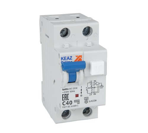 Выключатель автоматический дифференциального тока 2п C 16А 30мА тип A 6кА OptiDin D63-22C16-A УЗ КЭАЗ 333142