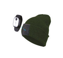 Шапка с фонарем, цвет хакки, фонарь-клипса съемный, красный и белый цвет свечения + SOS (мигающий красный)