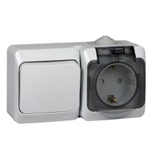 Systeme electric BPA16-241C ЭТЮД I Р 44 О/У БЛОК: РОЗ. з/к со шт. 16А 250B, ВЫКЛ.1-клав.10А, СЕРЫЙ, Россия