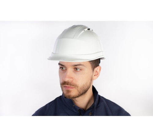 Каска защитная QUARTZ UP IV белого цвета с храповым механизмом с вентиляцией