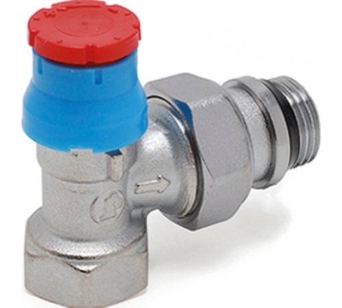 Угловой термостатический клапан 1/2', хромированный, отвод с герметичной прокладкой.