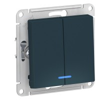 Выключатель двухклавишный ATLASDESIGN с подсветкой схема 5а 10АХ механизм изумруд