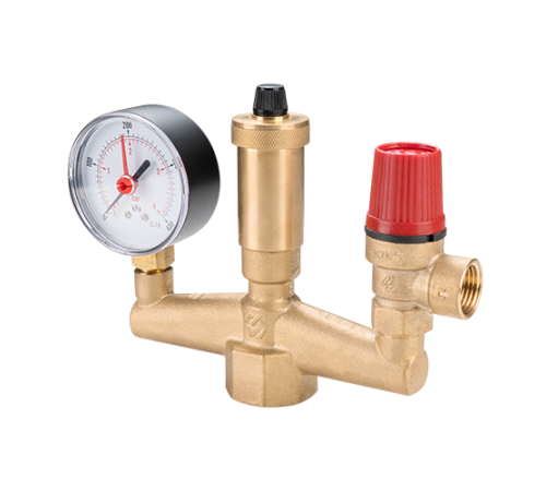 Группа безопасности котла 1'с манометром предохранительным клапаном и автоматическим воздухоотводчиком