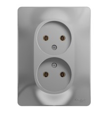 Systeme electric GSL000320 GLOSSA РОЗЕТКА двойная без заземления,16А, в сборе, АЛЮМИНИЙ