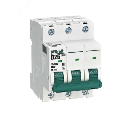 Выключатель автоматический модульный 3п D 25А 6кА ВА-103 DEKraft 12371DEK
