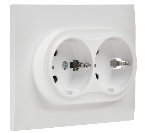 SKANDY Розетка 2-местная с заземлением с защитными шторками 16А в сборе SK-R07W арктический белый IEK